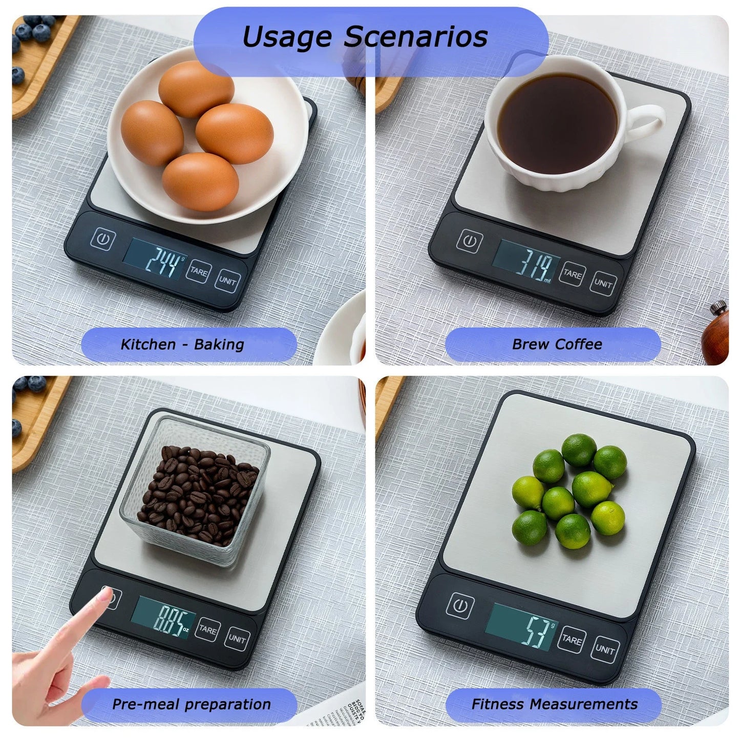 10Kg Kitchen Scale LCD Digital Display Electronic Table Scale Baking Gram Weight Scales for Personal Healthy Diet Food Scale