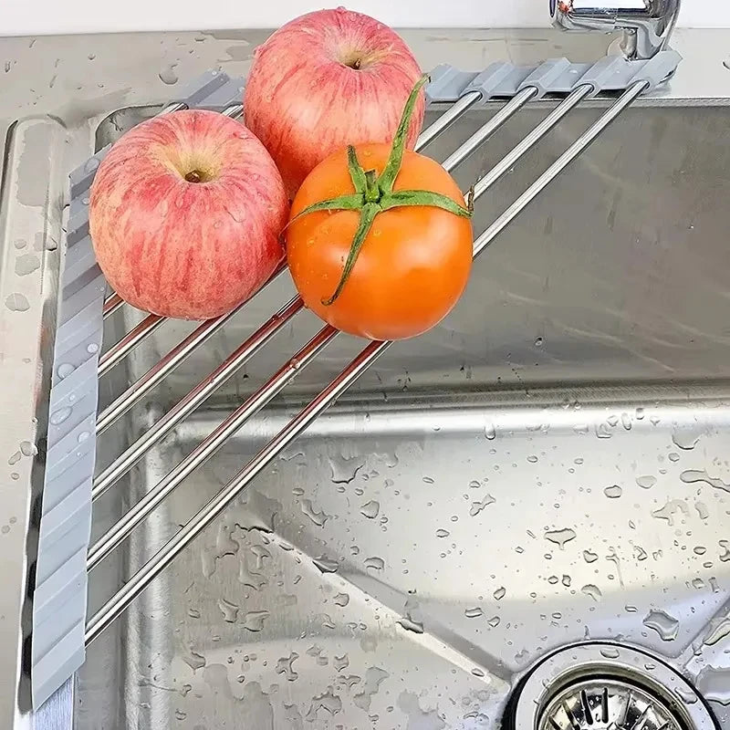 Roll up Triangle Dish Drying Rack Foldable Stainless Steel Kitchen Sink Organizer Corner Sponge Rag Holder