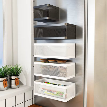 Magnetic Refrigerator Side Storage Rack Iron Space Saving Side Hanging Basket Kitchen Organizer Shelf Household Summary Holder