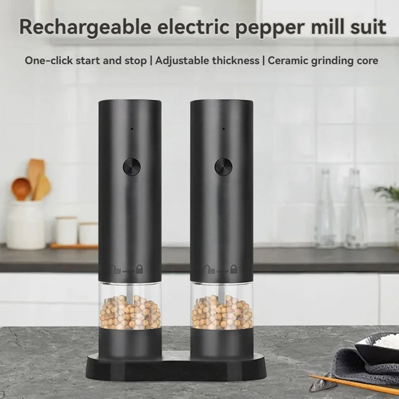 USB Rechargeable Electric Salt and Pepper Grinder Adjustable Coarseness Large Capacity Auto Spices Grinders Kitchen Cooking Tool